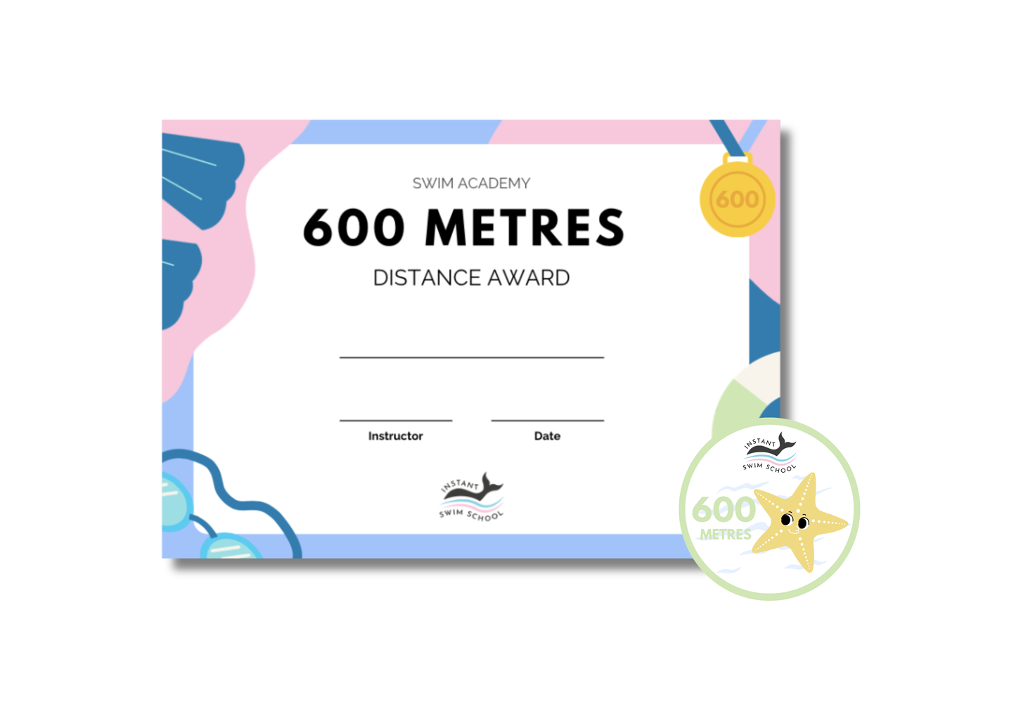 600 Metres Swim Certificate and Badge